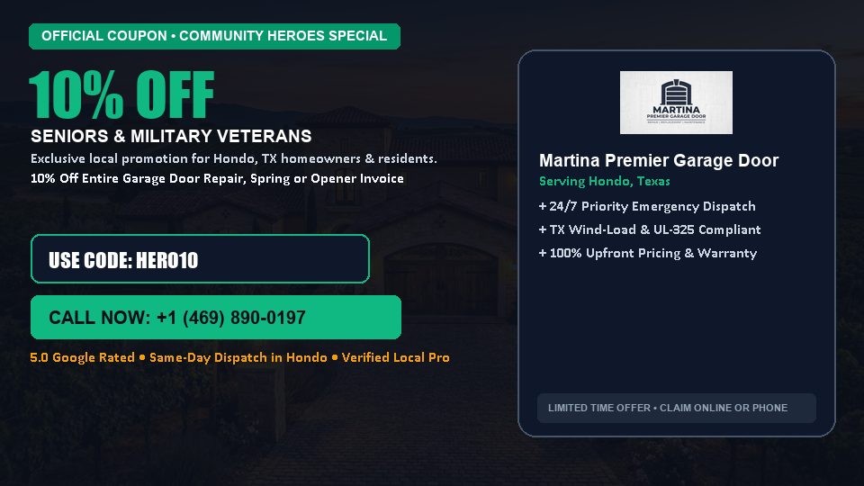 Martina Premier Garage Door 10% OFF Seniors & Military Veterans in Hondo, TX
